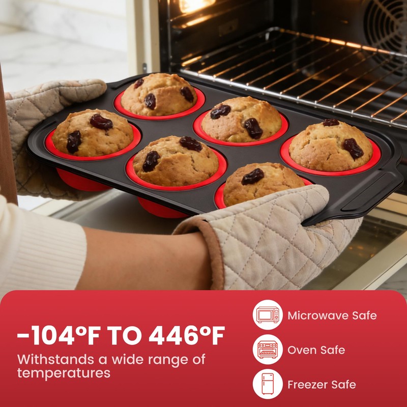 HE-SANQI Silicone Muffin Pan for Baking with Metal Reinforced Frame