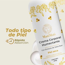 Crema Corporal Humectante Con Extracto Jalea Real MatiMati para Piel extra seca, Antiedad, Antioxidante, Textura ligera 400 g
