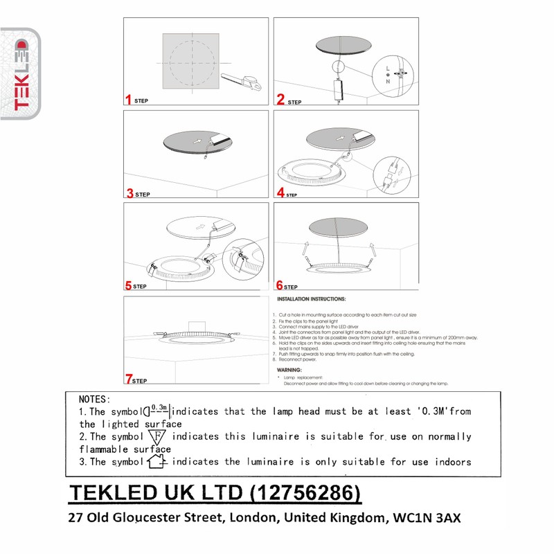 TEKLED LED Round Recessed Ceiling Light | Flat Panel Ultra