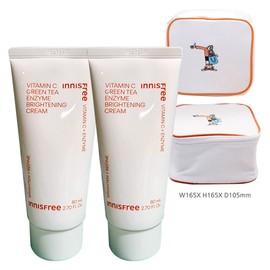 Innisfree Large Capacity Vitamin C Blemish Toning Cream Capsule Moisturizing Cream 80m 2pcs + Play Green Cosmetic Pouch (Yellow) / 이니스프리 대용량 비타민C 잡티토닝크림  캡슐 수분크림 80m 2개+플레이그린 화장품 파우치 (옐로우)