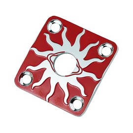 Guyker Guitar Jack Plate, Square Curved Stainless Steel Electric Guitar Bass JackPlate Cover Replacement Part 1 Piece (GJ011, Red+Chrome)