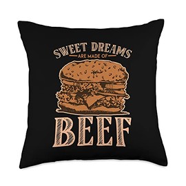 Cheese Ground Beef Snack Buns Fast Food Lover Sweet Drinks are Made of Beef Burger Throw Pillow, 18x18, Multicolor