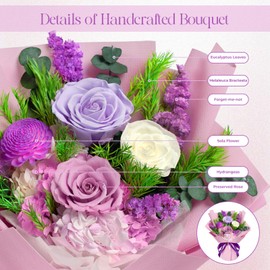 Tyvouflo Preserved Flowers Bouquet - Birthday Gifts for Women, Real Flowers for Delivery Prime, Long-Lasting Eternal Rose for Her on Valentines Mothers Day Christmas Anniversary (Purple)