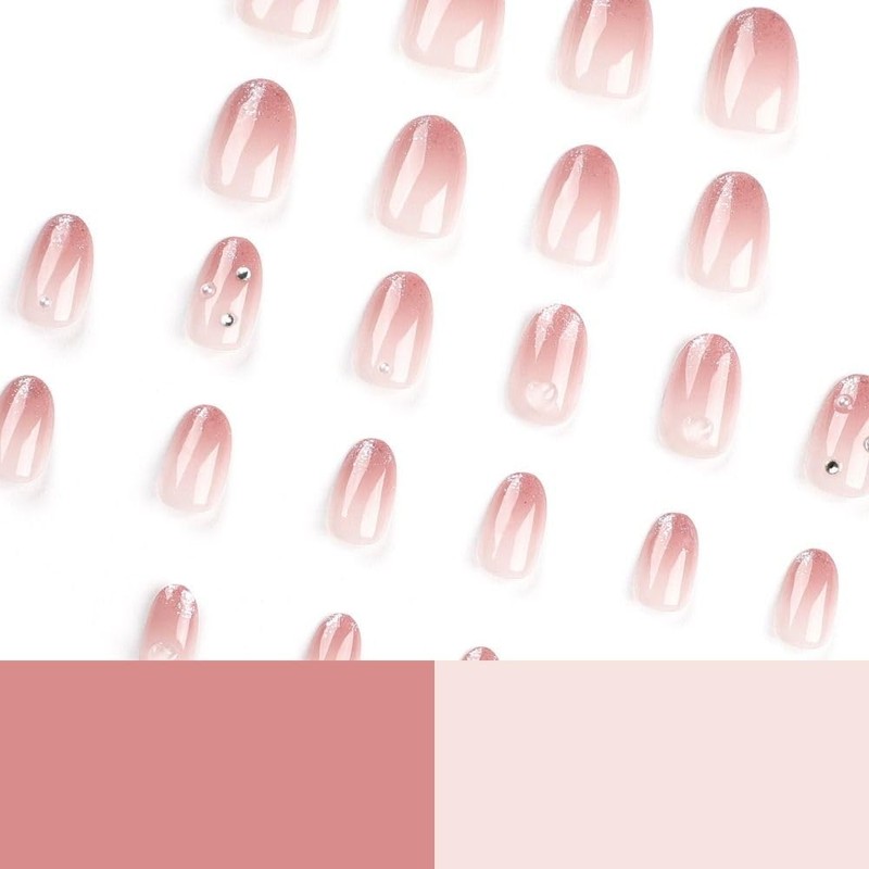 24pcs Short Oval False Nail French Gradient Pink Press On