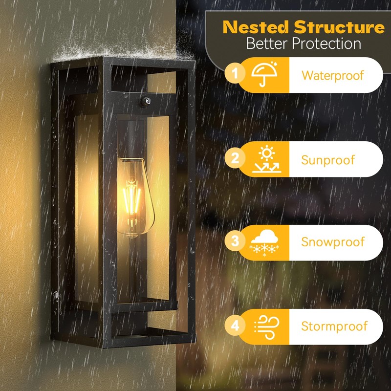 SIAFAVOI 15in Dusk to Dawn Outdoor Wall Sconce-Black Modern Exterior