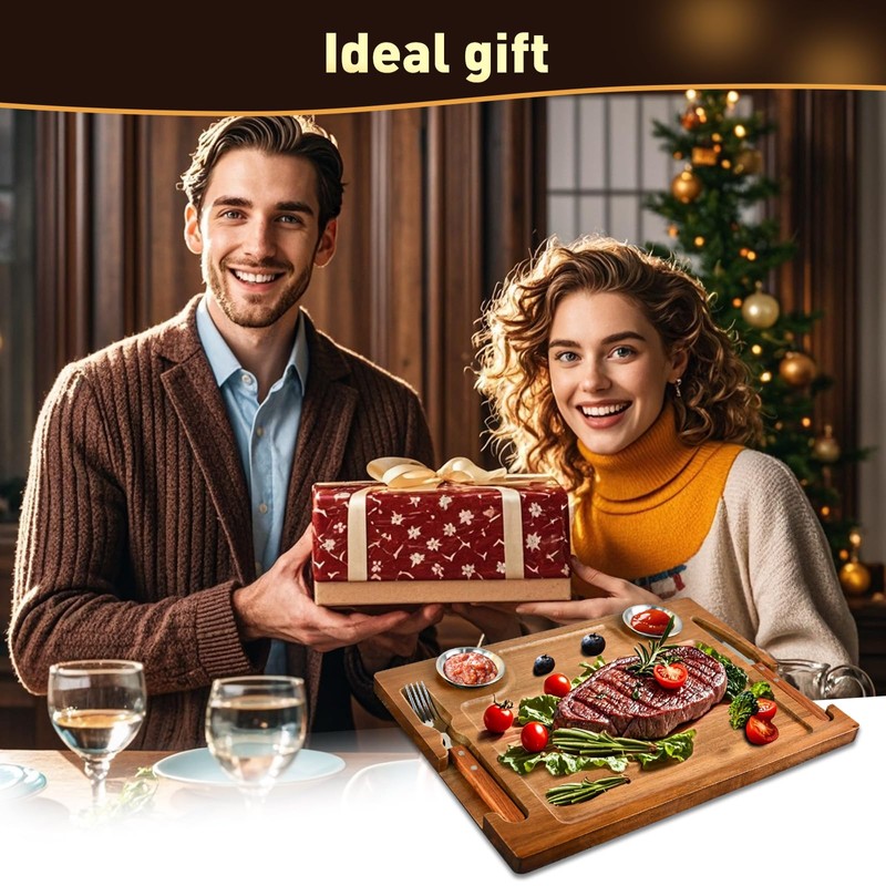 MAVOTER Acacia Wooden Steak Board - Steak Plate Cutting Board