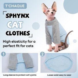 T'CHAQUE Sphynx Cat Clothes, Soft Fleece Cat Sweaters for Cats Only, Sphynx Hairless Cats, Cat Pajamas with Sleeves, Kitten Hairless Cat Winter Clothes, Winter Warm Cat Outfit Onesie Jumpsuit Hoodie