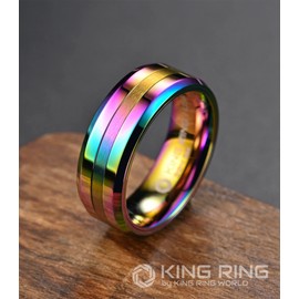 King Ring 8mm Basic Multicolor Ring – Premium Super Polished Ring for Men Wedding Band Rainbow Stainless Steel Ring K16 – Multi 9