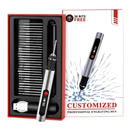 Kaibced Engraving Pen, Ultimate Cordless Engraving Pen for Artists & DIYers - Engrave 60+ Surfaces - Beginner Friendly- 30 Bits & Mastery Guide (Grey)