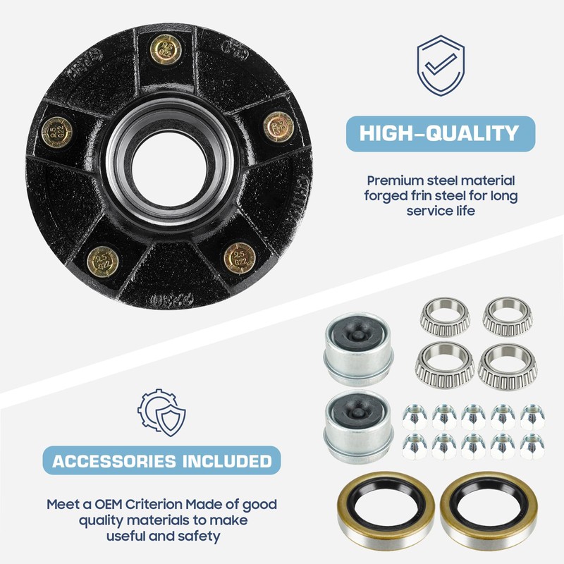 Trailer Wheel Idler Hub Kit, 5-Hole, 5" Bolt Circle Idler