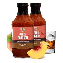 Green Jay Gourmet BBQ Sauce - Peach Bourbon - All-Natural Barbecue Sauce with Peaches, Gourmet Spices, Tomato Paste & More - Gourmet Barbecue Spread for Meats, Veggies & Other Foods - 2 x 19 Ounces