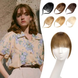 Cephermer Real Human Hair Extensions - French Bangs Clip Ons for Women, Curved Bangs for Daily Wear - Light Brown