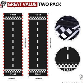 10 Feet Long Racetrack Floor Running Racer Party Decoration Mat Fold Race Tracks Decor Running Mat Drag Car Racer Party Supplies for Road Racing Car Theme Birthday Sport Games, 2 Feet Wide(2 Pcs)
