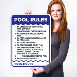 Pool Rules Sign, 18x24 Inches, Rust Free .063 Aluminum, Fade Resistant, Easy Mounting, Indoor/Outdoor Use, Made in USA by Signs