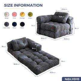 MAXYOYO MAXYOYO Folding Sofa Bed, L-Shaped Convertible Sofa Bed with Armrest Foldable Sleeper Sofa with Pillow, Portable Fold Out Chair Bed Comfy Floor Sofa Lounge for Living Room Bedroom, Dark Grey