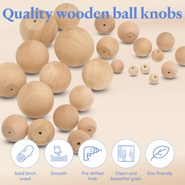 Wood Knobs, 3 Inch Round Natural Wood Drawer Pulls, Pack of 12 Unfinished Wooden Drawer Knobs, Ball Shaped Wood Cabinet Knobs, Nursery Dresser Knobs, Wood Door Knobs and Crafts