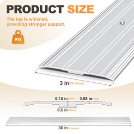 Aluminum Door Threshold - 36" L x 3" W 2PCS Exterior Door Threshold with Pre Drilled Holes and Expansion Screws, Non-Slip Fluted Saddle Threshold Flat Profile Threshold, Prevent Dust & Airflow