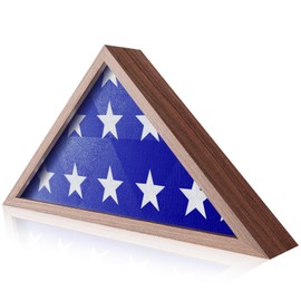 ASmileIndeep Flag Display Case for 5' x 9.5' Funeral Flag, Military Burial Flag Shadow Box with HD Tempered Glass and Wall Mount, Folded Triangle Flag Holder Frame for American Flag, Rustic Brown