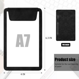 Buffmger Magnetic Leather Clipboard with Pen Holder - Small Clipboard for Notes, Perfect as Clip Boards,Compact and Stylish (Black, A7 6.3×4in)