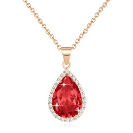 Sumonyo Diamond Teardrop Pendant Necklaces for Women Crystals Birthstone Costume Jewelry Gifts for Women，Gold Plated 17.92 + 1.97 inch Chain Rose Gold Plated Ruby red