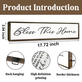 Rustic Home Signs, Christian Family Decor, Front Door Porch Decoration, Wall Decoration for Living Room, Desktop Decor, Housewarming Gift, Bless This Sign Home Sign 17.8x4x1.2 inches