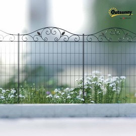 Outsunny Garden Fence Animal Barrier for Dogs, 4 Pack, 44 in(H) x 12 ft(L) Folding Garden Fence Border, No Dig Ground Stake Metal Fence Panels for Outdoor Patio Yard Landscape