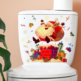 SEIHDHIK Christmas Toilet Stickers 2 Sheets Santa Toilet Lid Decals Self-Adhesive Christmas Decoration for Toilet Bathroom Wall
