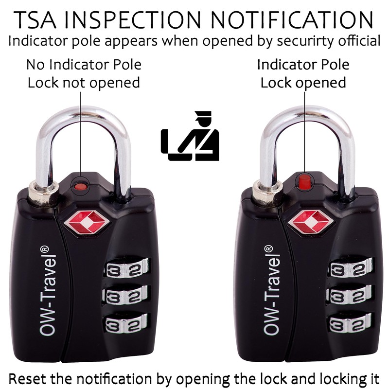 OW-Travel TSA Approved Luggage Locks Suitcase Locks with Indicator Open