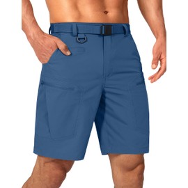 Shallowlulu - Pantalones cortos de senderismo para hombre, resistentes al agua, de secado rápido, ligeros, transpirables, tácticos con cinturón de nailon, azul (Vivid Blue), 42W x 10L