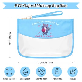 Crochet Gifts for Cat Lovers Makeup Cosmetic Organizer Bag Knitting Gifts for Women Funny Sewing Birthday Travel Pouch Easily Distracted by Cats & Yarn