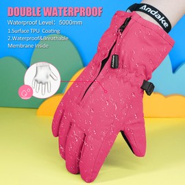Andake Kids Gloves, Windproof, Waterproof, Warm Winter Gloves, Skiing, Outdoor Sports, Riding Gloves, Boys and Girls (Pink, 2-4 Years)
