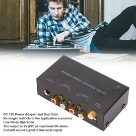 Phono Turntable Preamp, PP400 Turntable Amplifier, Audio Stereo Phonograph Preamp with RCA Input, RCA Output, Independent Button Control, 12V DC Power Supply (EU)