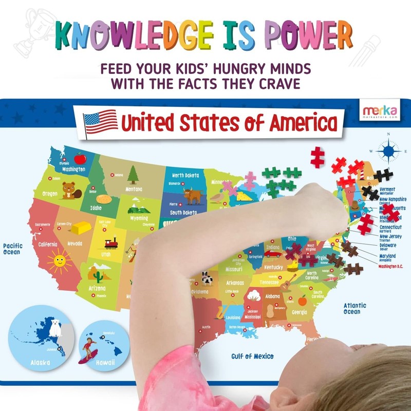 merka Kids US Map Placemat for Dining Table, Non Slip