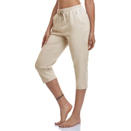 VEOBIKE Women's Joggers Capri Pants Cotton Jersey Pants Drawstring Active Workout Sweatpants Loose Lounge Crop Pant Pockets