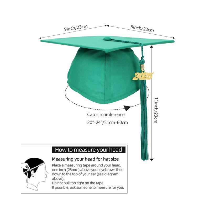 Newrara Graduation Unisex Matte Adult Graduation Cap with Tassel (Green)