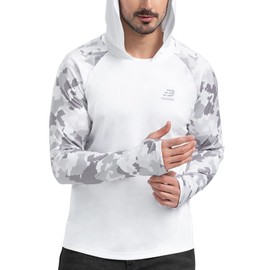 FOORSKI UPF 50+ Long Sleeve Men Sun Hoodie SPF T-Shirts Fishing Rash Guard Running workout shirts White L
