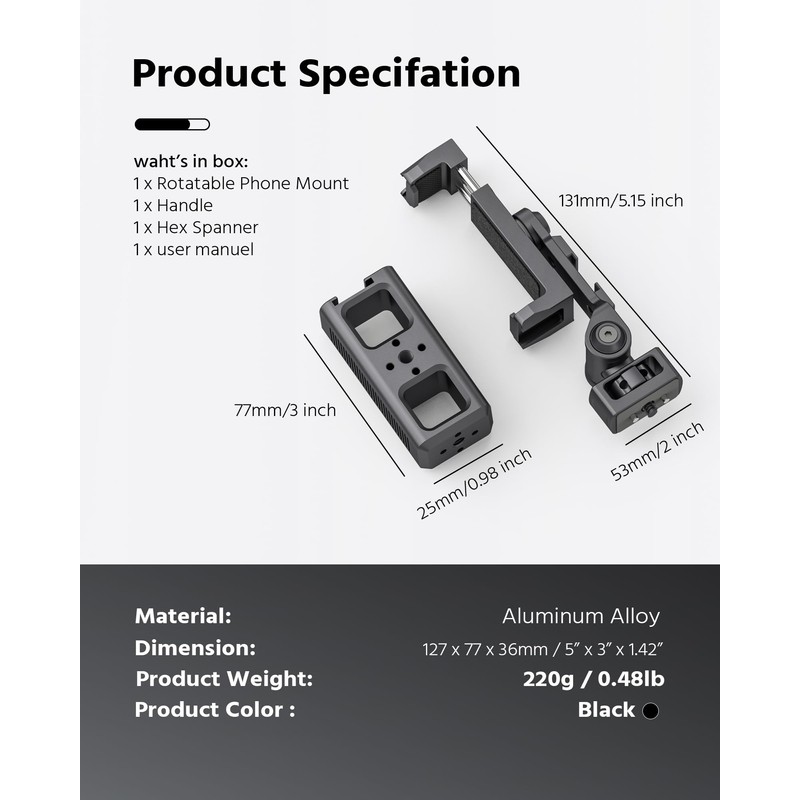 Phone Clip Rig Stabilizer for Smartphone, Lightweight Handheld Vlogging Rig
