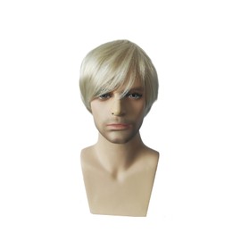OYSRONG Short Straight Blonde Cosplay Wig for Men, Synthetic Hair, Side-Swept Bangs