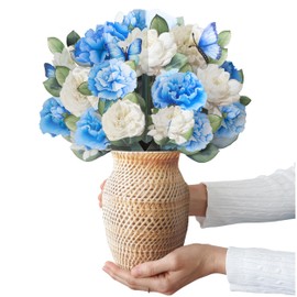CENTRAL 23 Paper Flower Bouquet Pop Up Card - Blue Carnations - Pretty Popup Birthday Cards for Women Wife Mom - 14x9 Inch Forever Paper Flowers - 3D Floral Bouquet for Anniversary Mother's Day