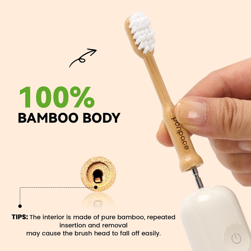 PONPACE Bamboo Toothbrush Heads Compatible with Laifen, Extra Soft Castor-Oil