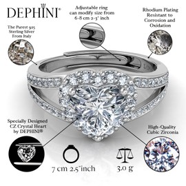 DEPHINI Ring Crystal Heart - 925 sterling silver - Cubic Zirconia - Engagement gift
