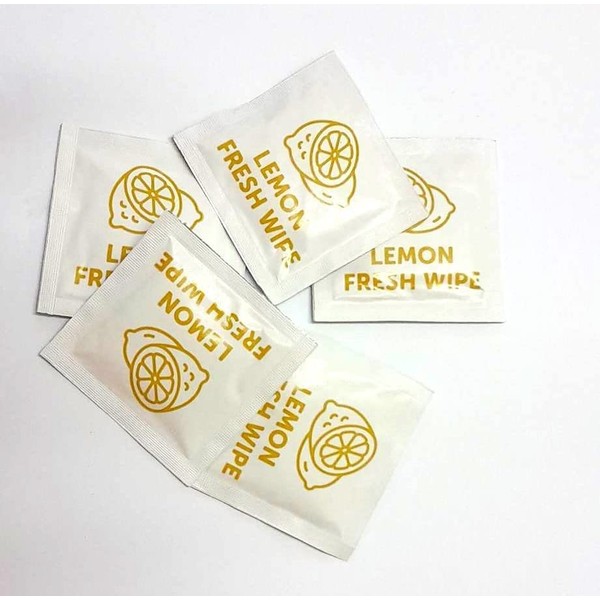100 x Individually Wrapped Refreshing Lemon Scented Wet Wipes Hand Wipes Sachets Freshening Wet Wipes Foil Wrapped Hygienic Handy Wipes