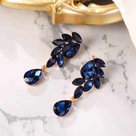 Clearine Earrings Crystal Teardrop Marquise Leaf Chandelier Earrings for Women Wedding Bridal Party Clear Gold Tone, Crystal, No Gemstone