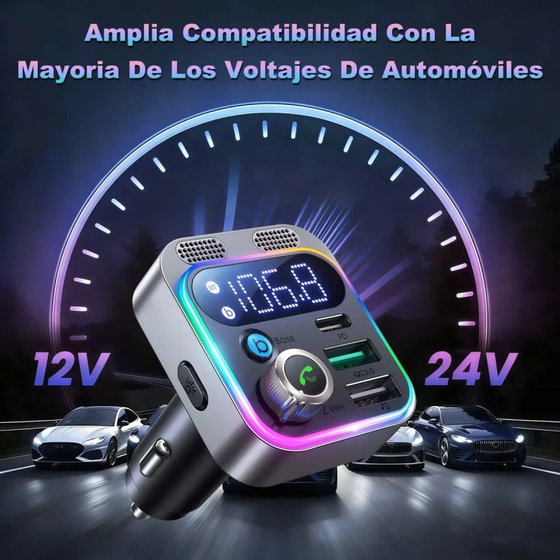 Transmisor Fm Bluetooth 5.3 Para Coche Con Adaptador Pd 48w