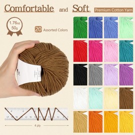 Katech 20 Skeins Cotton Yarn for Crocheting and Knitting-100% Cotton Crochet Yarn w/Basic Instructions-Milk Cotton Yarn-Soft Knitting Yarn-Knitting/Crochet Starter Kit