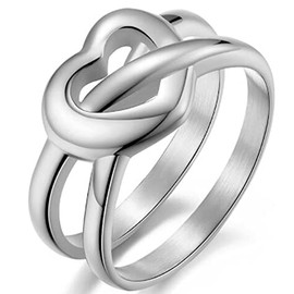 Jude Jewelers Stainless Steel Double Band Heart Shaped Promise Statement Wedding Valentines Anniversary Propose Ring (Silver, 8)