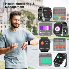Smart Watch for Man Women Answer/Make Call, Fitness Watch with 120+ Sport Modes, IP67 Waterproof, Heart Rate/Sleep Tracker/Step Tracker/Blood Pressure Health Watch for Android iOS Phone (Black)