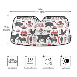 BBQ Pork Chicken Car Windshield Sun Shade Beef Goat Sunshades Reflective UV Rays Protector Keep Your Vehicle Cool Visor Cover Foldable for Car Truck SUV