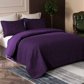 Whale Flotilla King Size Quilt Bedding Set, Soft Purple King Quilts Bedspreads for All Seasons, Lightweight Geometric Star Pattern Coverlets - 3 Pieces(1 Quilt, 2 Pillow Shams)