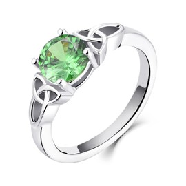YL Celtic Ring 925 Sterling Silver 12 Birthstone Cubic Zirconia Solitaire Ring Engagement Wedding Ring for Bridal Women Ladies, Silver, Cubic Zirconia